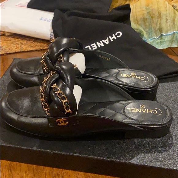 Chanel Black Braided Mules Loafer Slip on 6 RARE - Picture 12 of 15